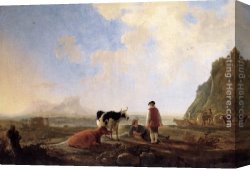 Cuyp Canvas Paintings - Herdsmen with Cows by Aelbert Cuyp