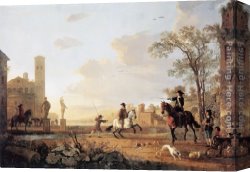 Cuyp Canvas Paintings - Landscape with Horse Trainers by Aelbert Cuyp