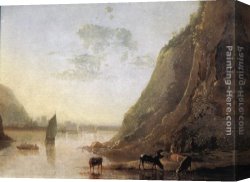 Cuyp Canvas Paintings - River-bank with Cows by Aelbert Cuyp