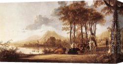 Cuyp Canvas Paintings - River Landscape by Aelbert Cuyp