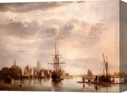 Dordrecht Harbour by Moonlight Canvas Paintings - View Of Dordrecht by Aelbert Cuyp