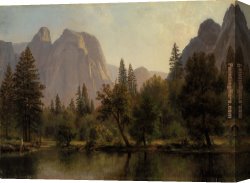Valley of The Yosemite Canvas Paintings - Cathedral Rocks, Yosemite Valley by Albert Bierstadt