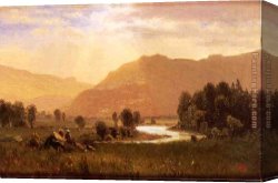 Figure Canvas Paintings - Figures in a Hudson River Landscape by Albert Bierstadt