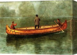 Canoe Canvas Paintings - Fishing from a Canoe by Albert Bierstadt