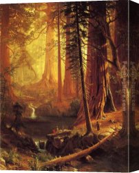 Among The Sierra Nevada Mountains California Canvas Paintings - Giant Redwood Trees of California by Albert Bierstadt