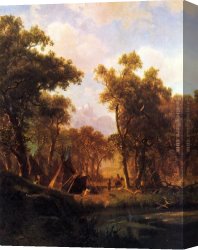 De Tonty Suing for Peace in The Iroquois Village in January 1680 Canvas Paintings - Indian Encampment, Shoshone Village by Albert Bierstadt