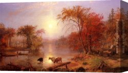 Indian Sacrifice Canvas Paintings - Indian Summer, Hudson River by Albert Bierstadt