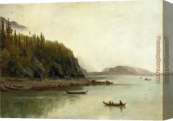 Indian Sacrifice Canvas Paintings - Indians Fishing by Albert Bierstadt