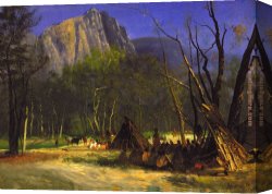 Indian Sacrifice Canvas Paintings - Indians in Council, California by Albert Bierstadt