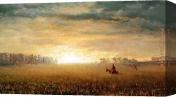 Seascape on a Cliff with Boat And Sunset Canvas Paintings - Sunset of the Prairies by Albert Bierstadt