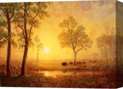 Mountains Canvas Paintings - Sunset on the Mountain by Albert Bierstadt