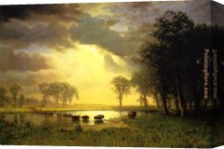 Albert Canvas Paintings - The Buffalo Trail by Albert Bierstadt
