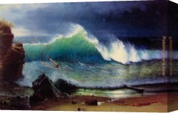 Puffins Over Sea Canvas Paintings - The Shore of the Turquoise Sea by Albert Bierstadt