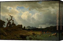 In Western Mountains Canvas Paintings - Thunderstorm In The Rocky Mountains by Albert Bierstadt