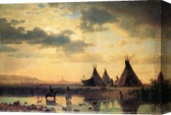 Virgin of The Rocks Canvas Paintings - View of Chimney Rock, Ogalillalh Sioux Village in Foreground by Albert Bierstadt