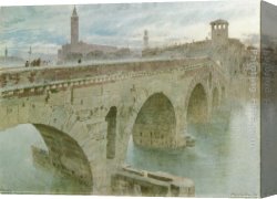 Goodwin Canvas Paintings - Ponte Pietra, Verona by Albert Goodwin