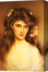 Hair Canvas Paintings - A Young Beauty with Flowers in her Hair by Albert Lynch