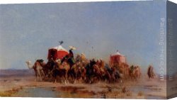 Deserted Canvas Paintings - Caravan In The Desert by Alberto Pasini