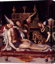 Dead Game Canvas Paintings - Dead Christ Attended By Two Angels by Alessandro Allori