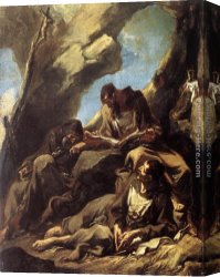 Magnasco Canvas Paintings - Three Capuchin Friars Meditating in their Hermitage by Alessandro Magnasco