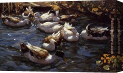 Bough Canvas Paintings - Ducks in the Reeds under the Boughs by Alexander Koester