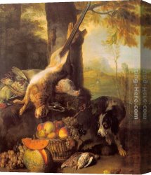 Dead Game Canvas Paintings - Still Life with Dead Hare and Fruit by Alexandre-Francois Desportes