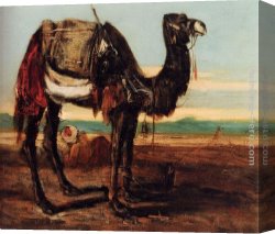 Alexandre-gabriel Canvas Paintings - A Bedouin And A Camel Resting In A Desert Landscape by Alexandre-Gabriel Decamps