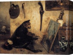 Alexandre-gabriel Canvas Paintings - The Monkey Painter by Alexandre-Gabriel Decamps
