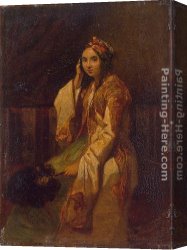 Alexandre-gabriel Canvas Paintings - Woman in Oriental Dress by Alexandre-Gabriel Decamps