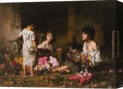 Waterhouse Gather Flower Girls Canvas Paintings - The Flower Girls by Alexei Alexeivich Harlamoff