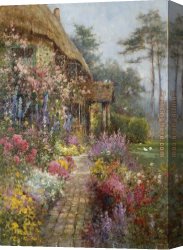 Alfred De Breanski Canvas Paintings - A Garden in July by Alfred de Breanski
