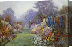 Alfred De Breanski Canvas Paintings - A Summer Garden by Alfred de Breanski