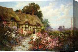 Alfred De Breanski Canvas Paintings - Ann Hathaway's Cottage by Alfred de Breanski
