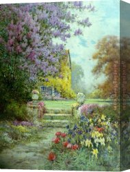 Alfred De Breanski Canvas Paintings - Lilacs & Roses by Alfred de Breanski