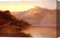 Alfred De Breanski Canvas Paintings - Sunset On The Loch by Alfred de Breanski
