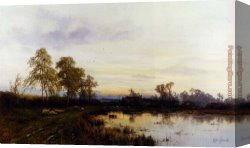 Alfred De Breanski Canvas Paintings - Sunset Over A Farmyard by Alfred de Breanski