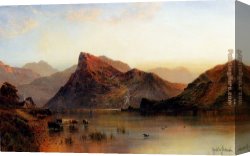 Alfred De Breanski Canvas Paintings - The Glydwr Mountains, Snowdon Valley, Wales by Alfred de Breanski