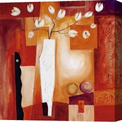 Floral Canvas Paintings - Orange Geometric Floral I by Alfred Gockel