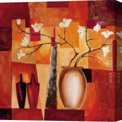 Floral Canvas Paintings - Orange Geometric Floral II by Alfred Gockel