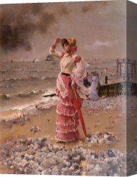 Femme Nue Couchee Canvas Paintings - Femme Elegante Voyant Filer Un Vapeur by Alfred Stevens