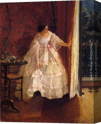 Feeding The Goldfish Canvas Paintings - Lady at a Window Feeding Birds by Alfred Stevens