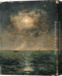 Seascape Canvas Paintings - Moonlit seascape by Alfred Stevens