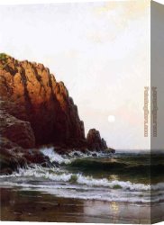 Coast Canvas Paintings - Moonrise Coast of Maine by Alfred Thompson Bricher