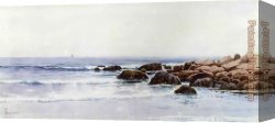 Rocky Canvas Paintings - Sailboats off a Rocky Coast by Alfred Thompson Bricher