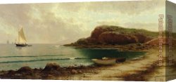 Seascape Canvas Paintings - Seascape with Dories and Sailboats by Alfred Thompson Bricher