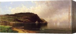 Seascape Canvas Paintings - Seascape with Dory and Sailboats by Alfred Thompson Bricher