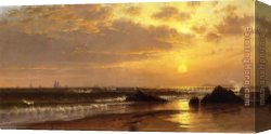 Seascape Canvas Paintings - Seascape with Sunset by Alfred Thompson Bricher