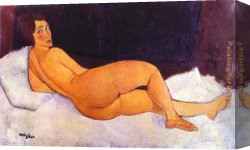 Nude Canvas Paintings - Nude Looking over Her Right Shoulder by Amedeo Modigliani