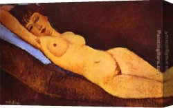 Blue Nude I 1952 Canvas Paintings - Reclining Nude with Blue Cushion by Amedeo Modigliani