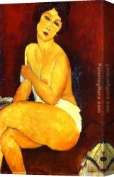 The Seated Nude Canvas Paintings - Seated Nude on Divan by Amedeo Modigliani